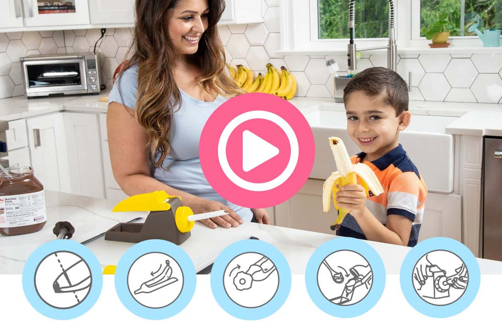 A smiling woman and child use a Banana Loca together.